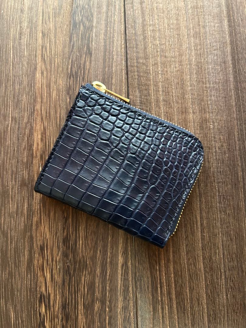 クロコダイル　ポロサス　藍染　コンパクトウォレット　財布　ハンドメイド