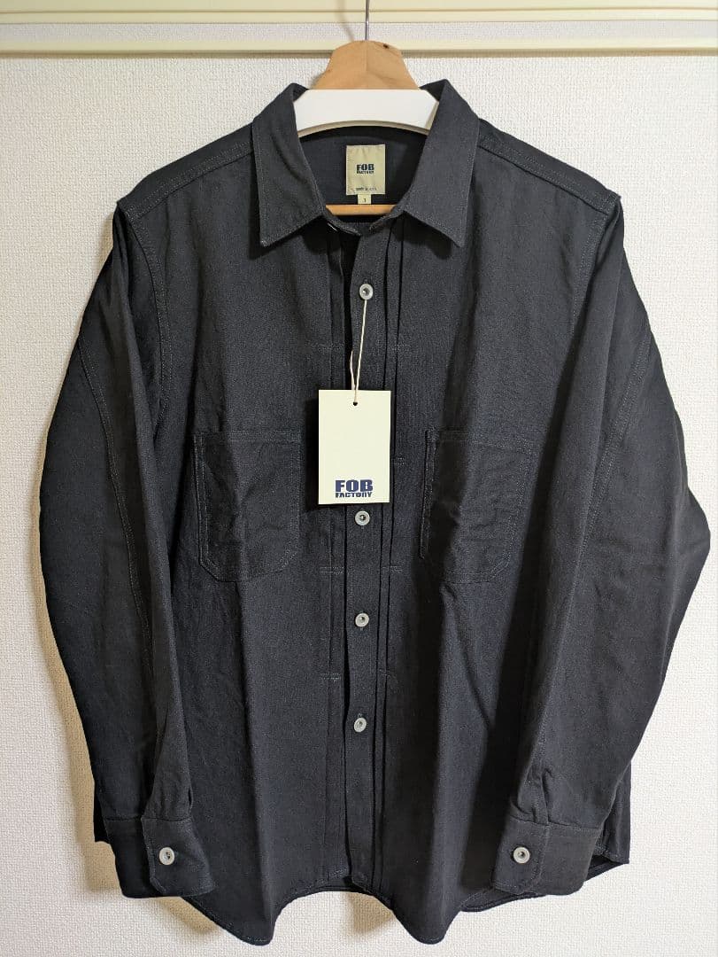 FOB FACTORY F3484 デニムコール マイナーシャツ ブラック Ｌ