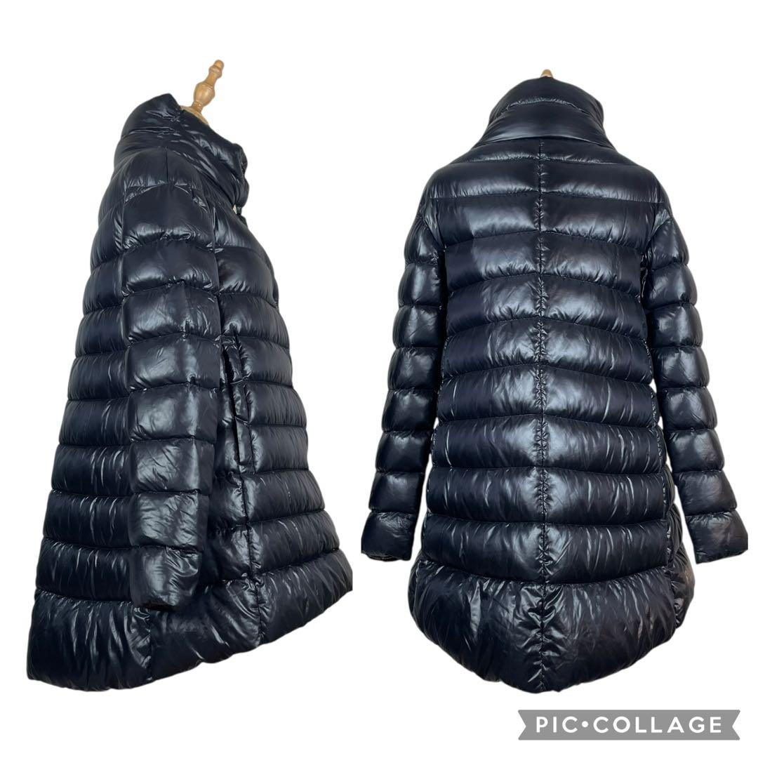 【良品】ヘルノ★軽量　ダウンコート　Aライン　濃いネイビー　ゴールドボタン　40