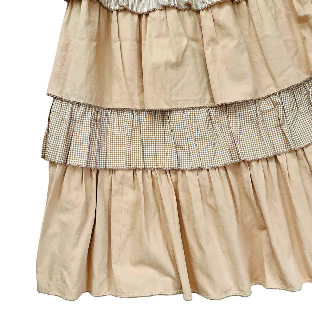 WONDERFUL WORLD　ティアードロングスカート　ベージュ　カネコイサオ