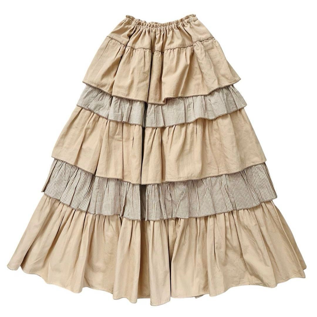WONDERFUL WORLD　ティアードロングスカート　ベージュ　カネコイサオ