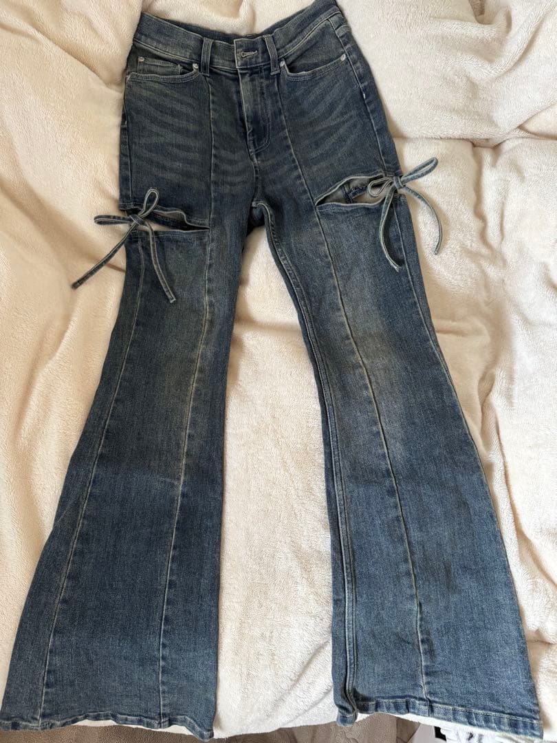 RESEXXY リゼクシー　カットアウトリボンデニムパンツ ブルー Sサイズ