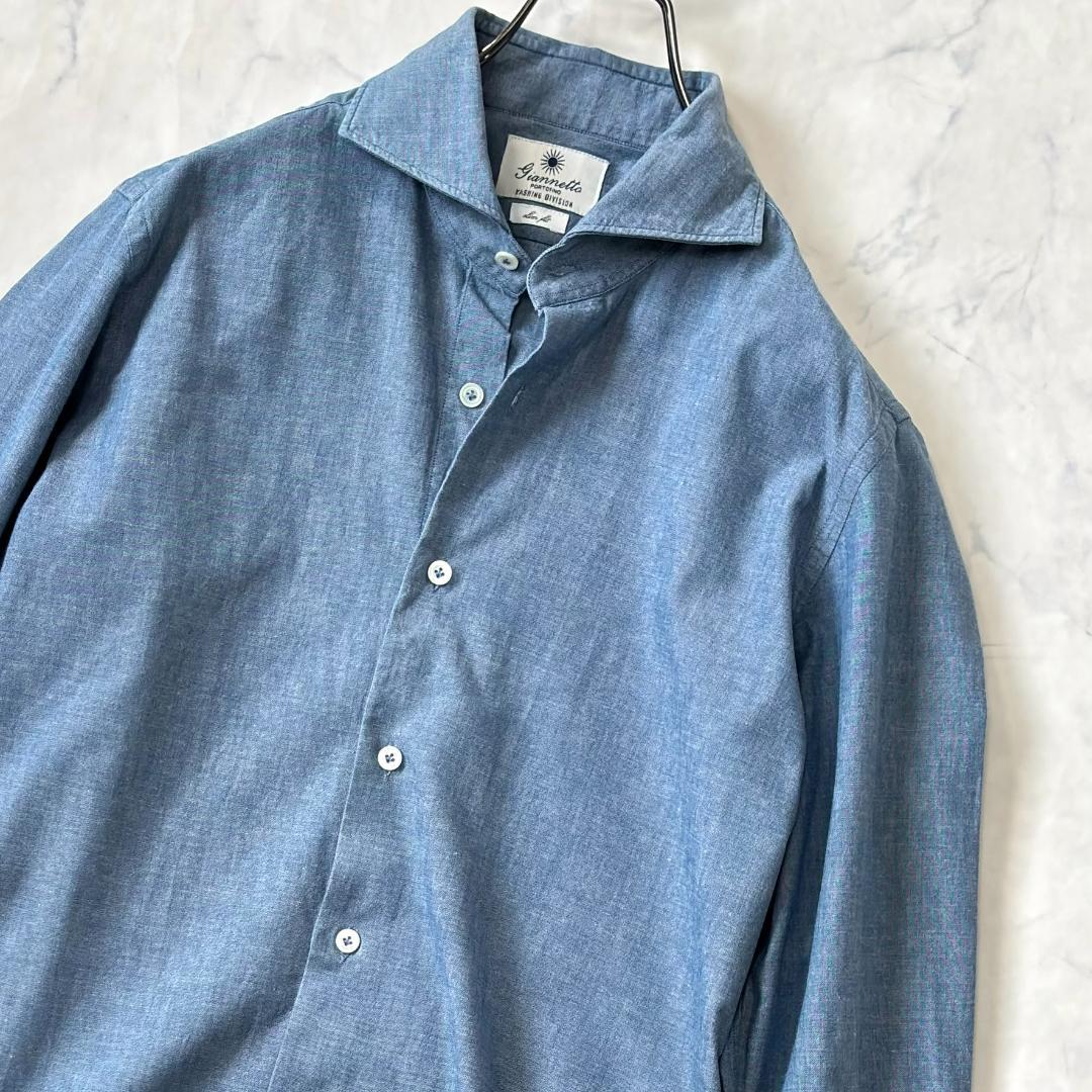 ジャンネット デニムシャツ 長袖 カッタウェイ 太陽アイコン 水色 40 tv5