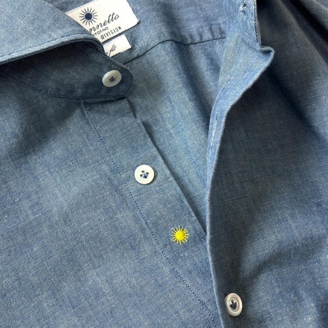 ジャンネット デニムシャツ 長袖 カッタウェイ 太陽アイコン 水色 40 tv5