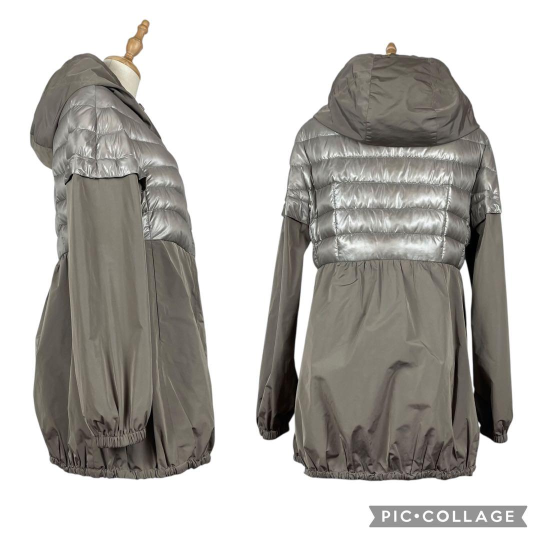 【美品】ヘルノ★異素材切り替え　ダウンコート　フード　グレージュ　大きめサイズ