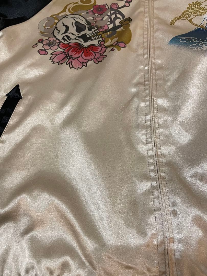 大鳥　花の慶次　希少　サテン スカジャン 刺繍デザイン　リバーシブル