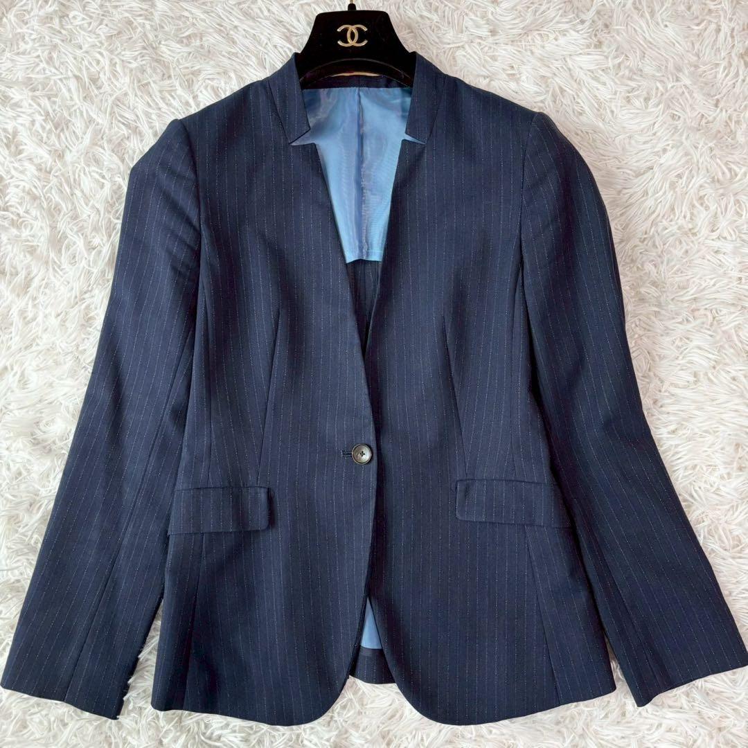 美品✨オリヒカ パンツスーツ ノーカラー ウォッシャブル ストライプ 近年モデル