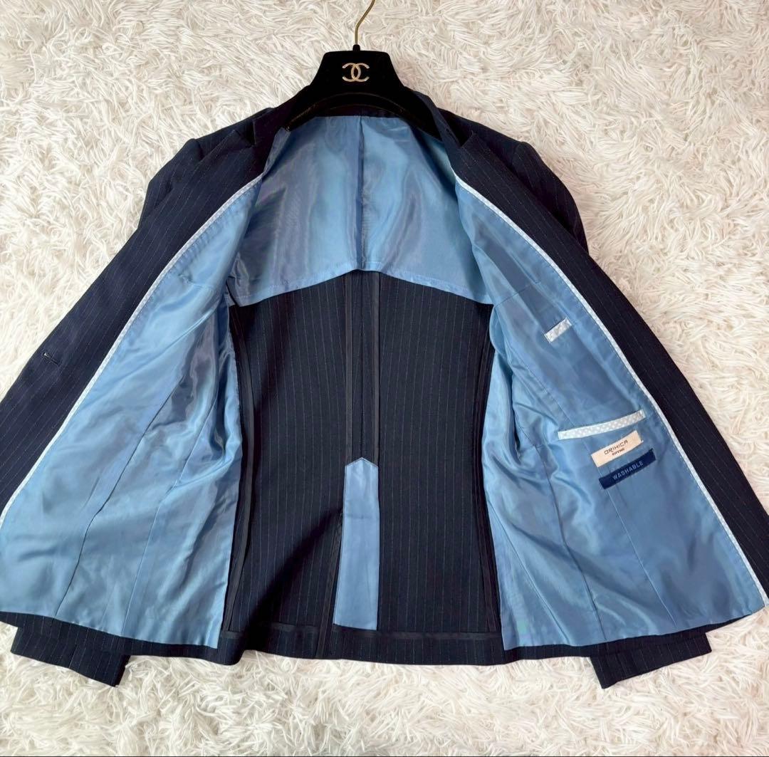 美品✨オリヒカ パンツスーツ ノーカラー ウォッシャブル ストライプ 近年モデル