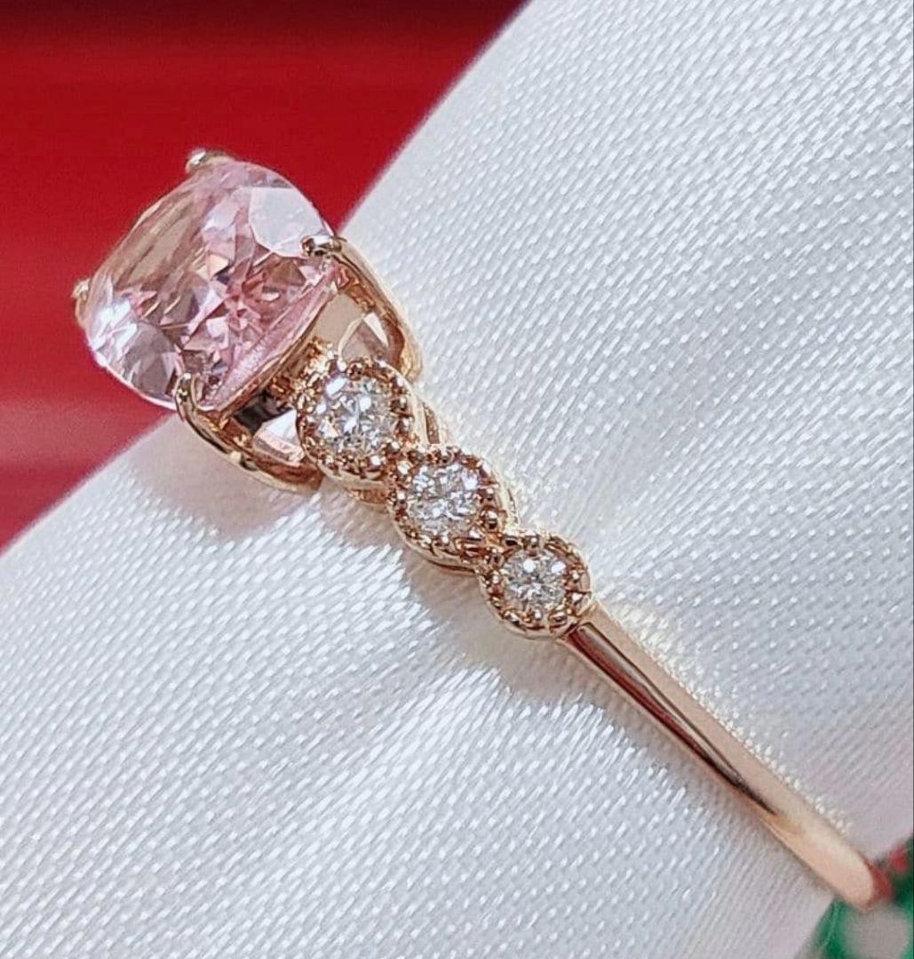 k18 天然モルガナイト ダイヤモンド リング　13号