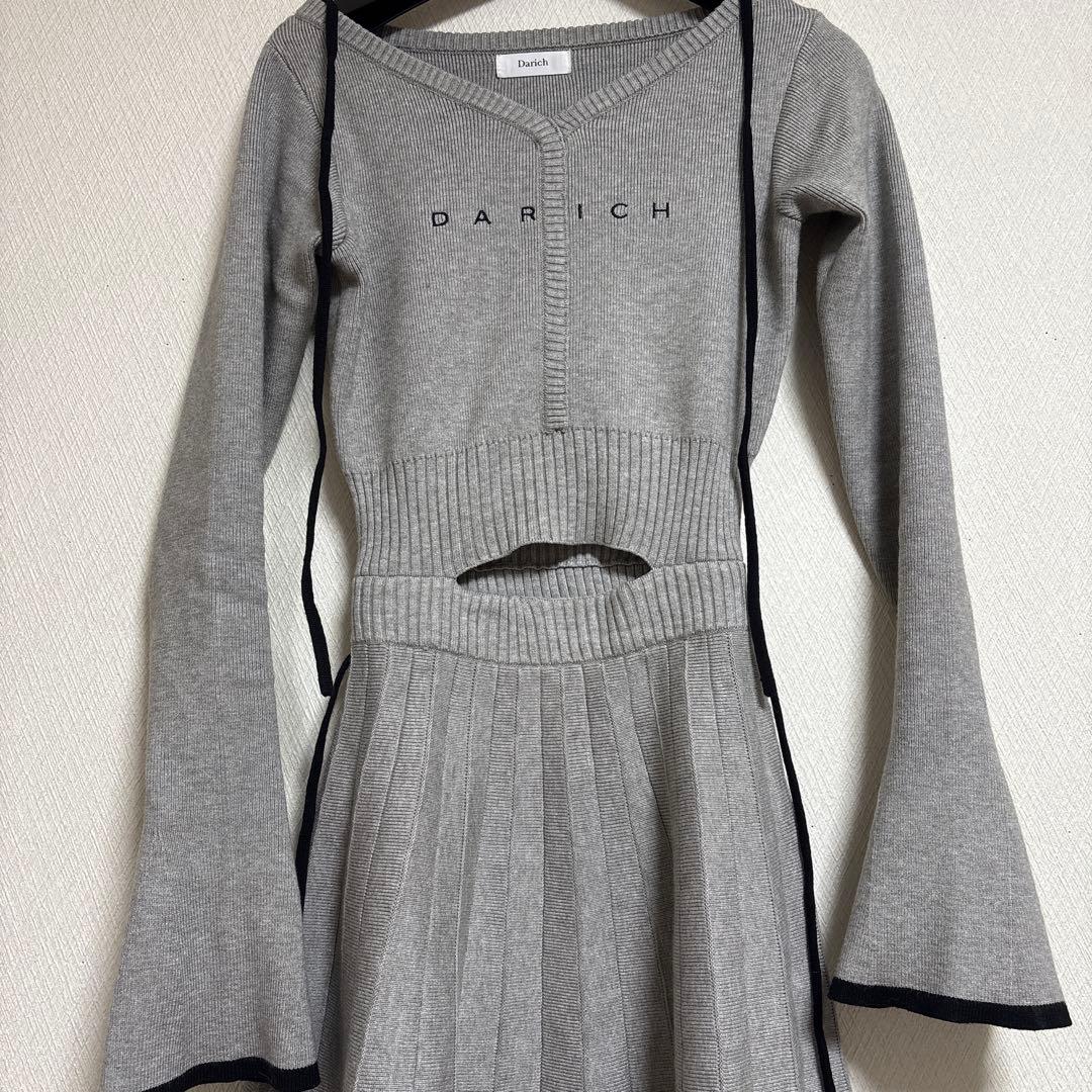Darich♡ウエストオープンリボンデザインニットミニワンピース グレー