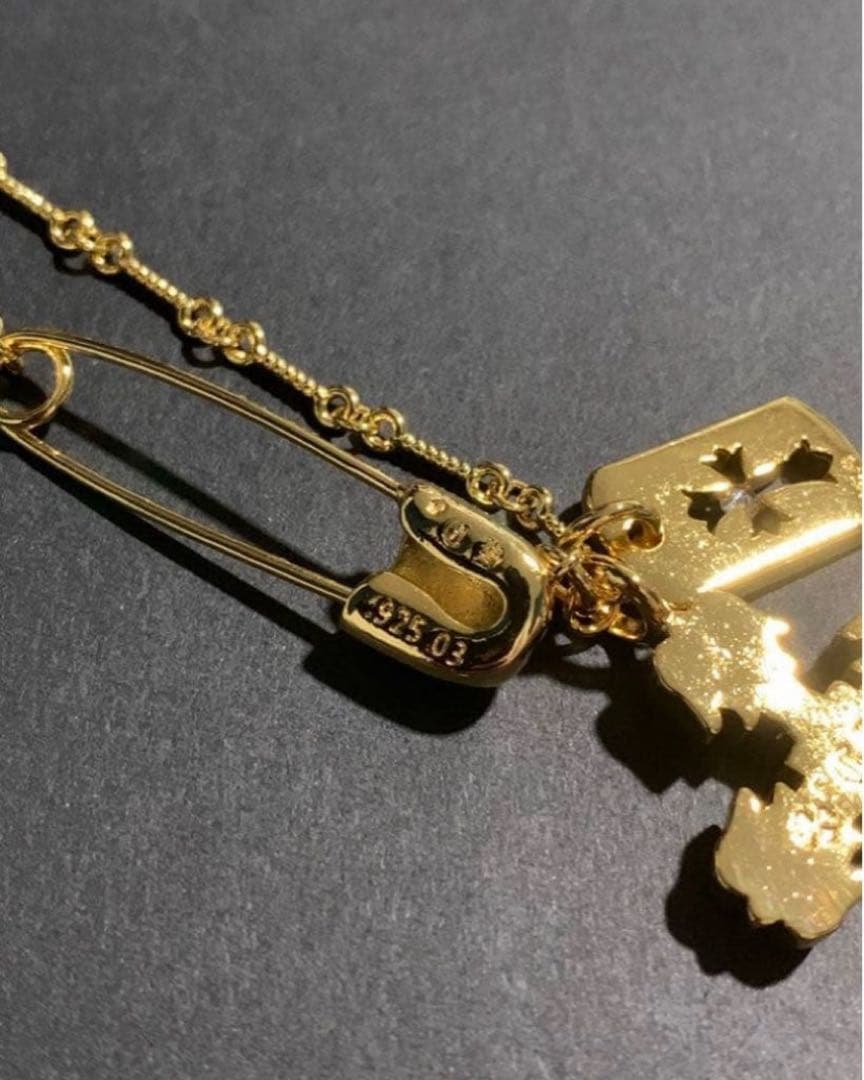 22kゴールド クロス　安全ピン ネックレス