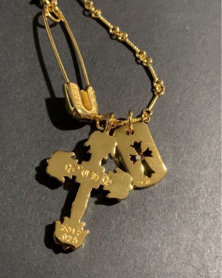 22kゴールド クロス　安全ピン ネックレス