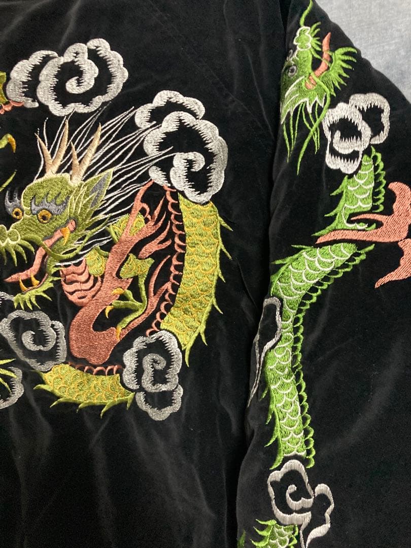 80s90s OLDヒューストン Houston別珍スカジャン黒 龍 M