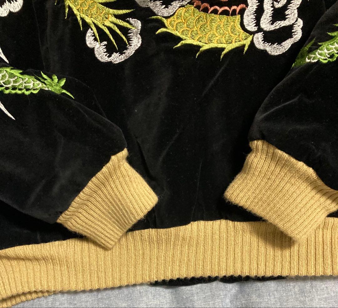 80s90s OLDヒューストン Houston別珍スカジャン黒 龍 M