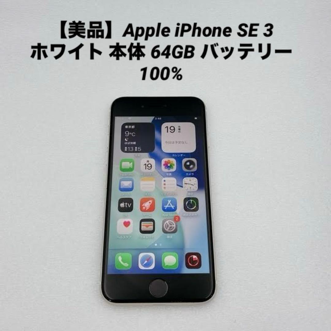 【美品】Apple iPhone SE 3 ホワイト 本体 64GB