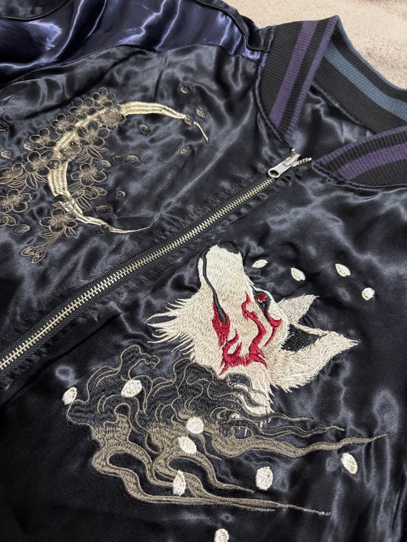 美品 ２面用 絡繰魂 キツネ 日本限定 vintage スカジャン レーヨン