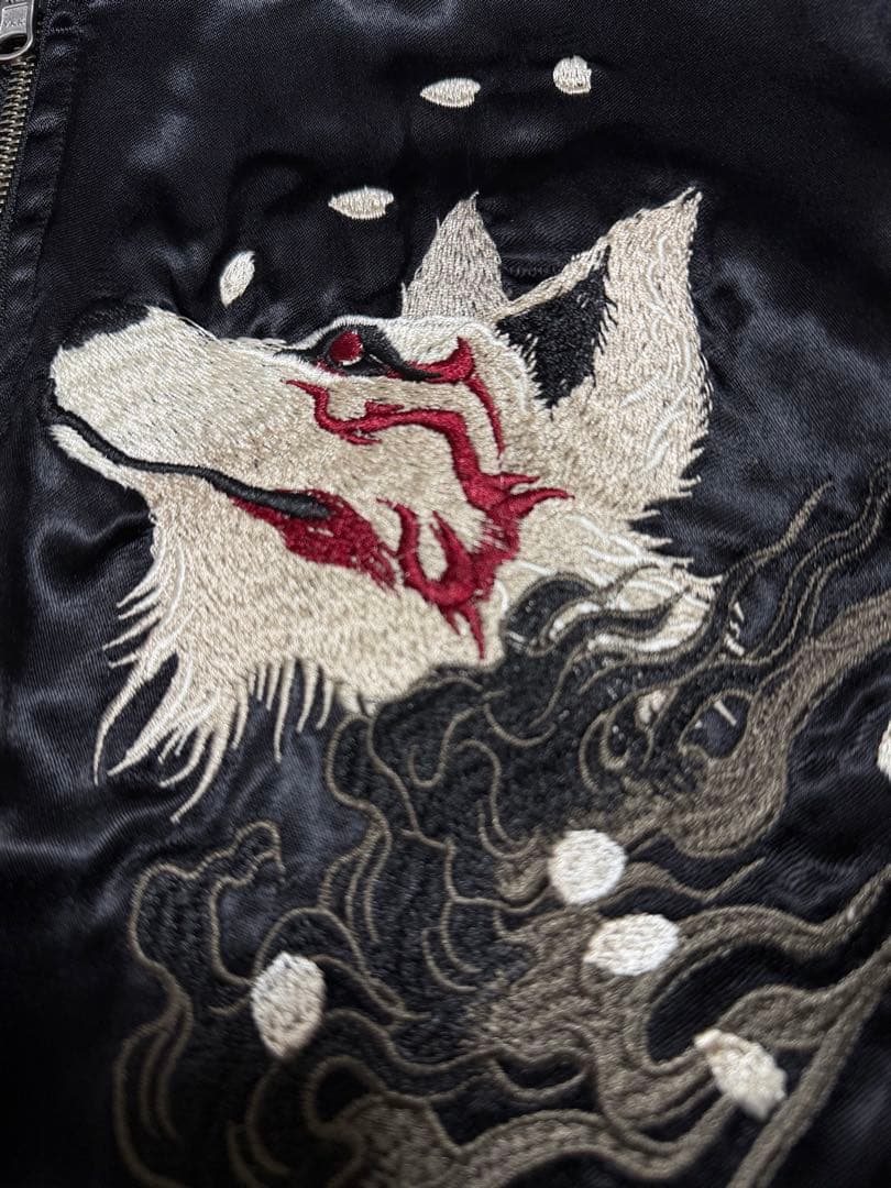 美品 ２面用 絡繰魂 キツネ 日本限定 vintage スカジャン レーヨン