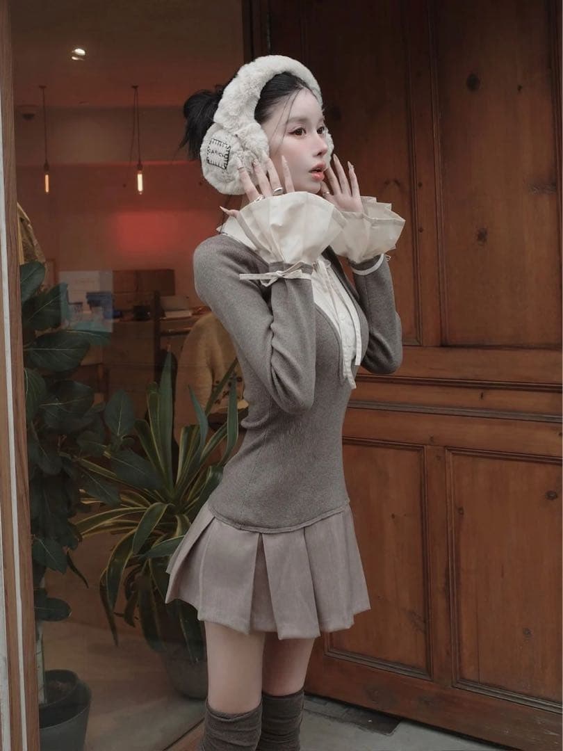 Darich ダーリッチ シャツドッキングプリーツミニワンピース MOC