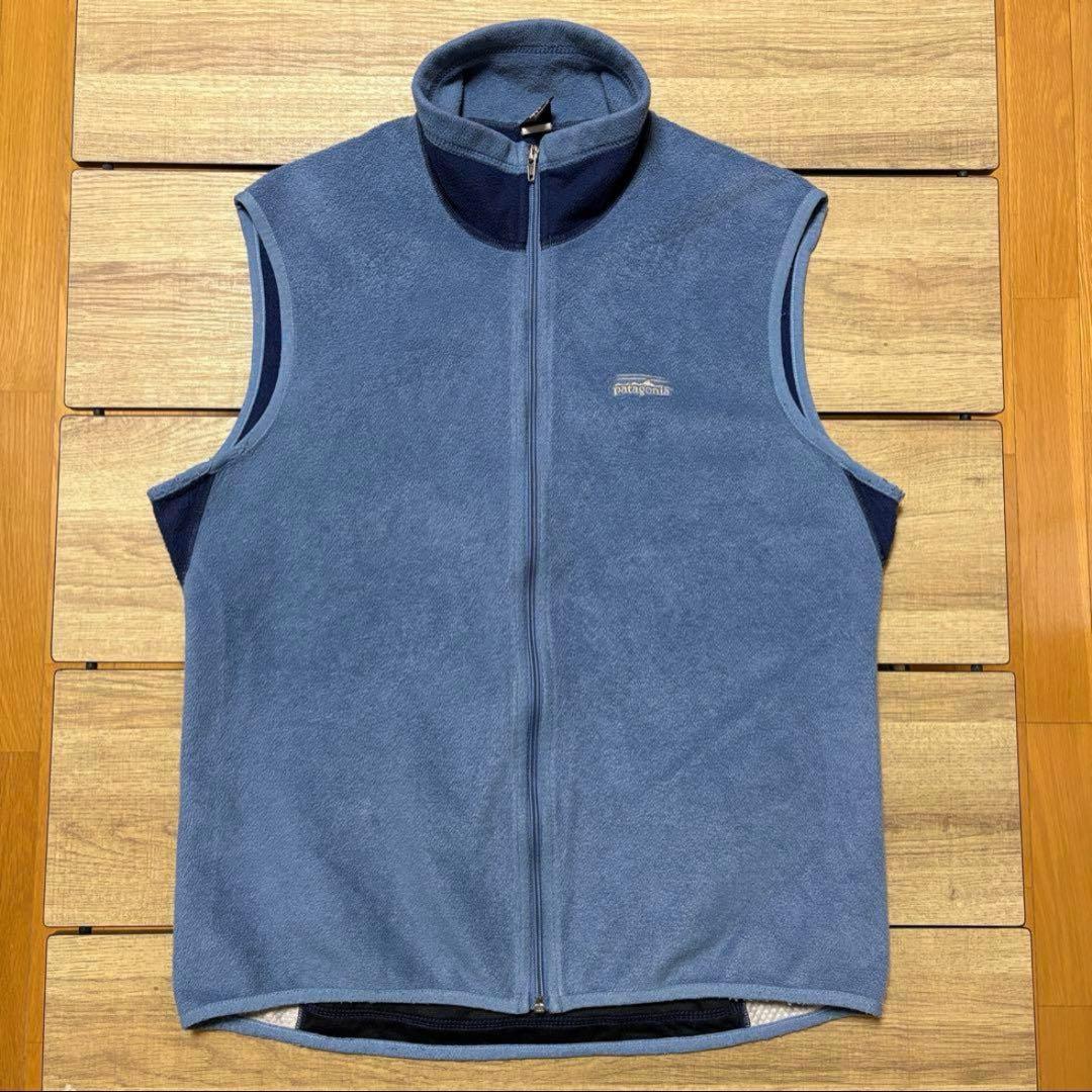 パタゴニア 00年 usa製 フライヤーフリースベスト 刺繍ロゴ 水色 M 希少