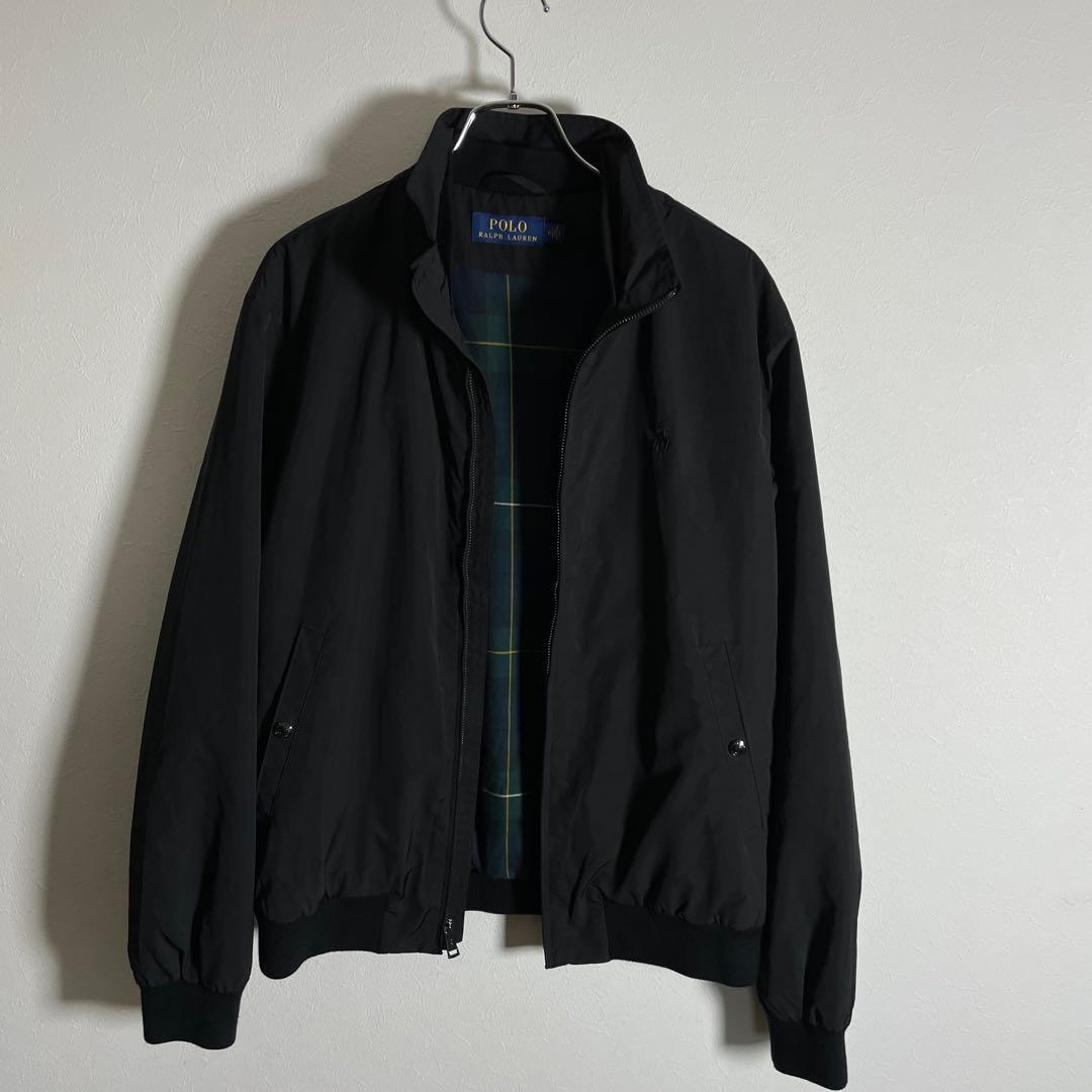 【良品】ポロラルフローレン スイングトップ 裏地チェック ポニー刺繍ロゴ 黒 M