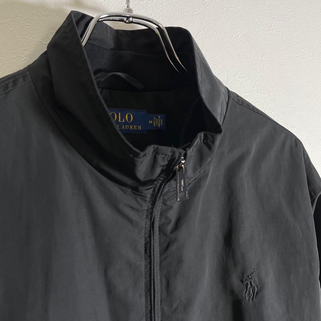 【良品】ポロラルフローレン スイングトップ 裏地チェック ポニー刺繍ロゴ 黒 M