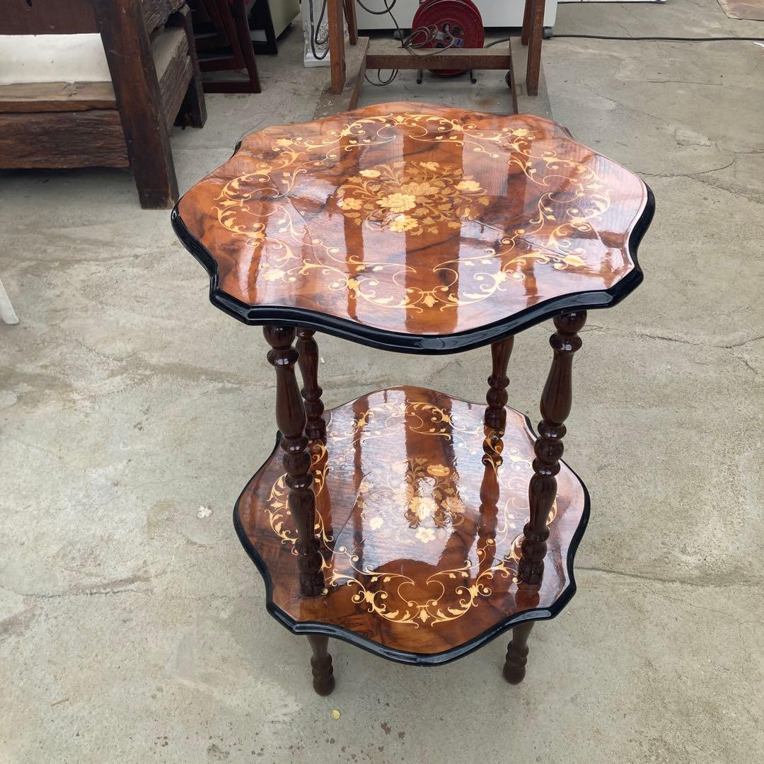 ニ*ん様 イタリア製 象嵌 ティーワゴン 2段 西洋 アンティーク