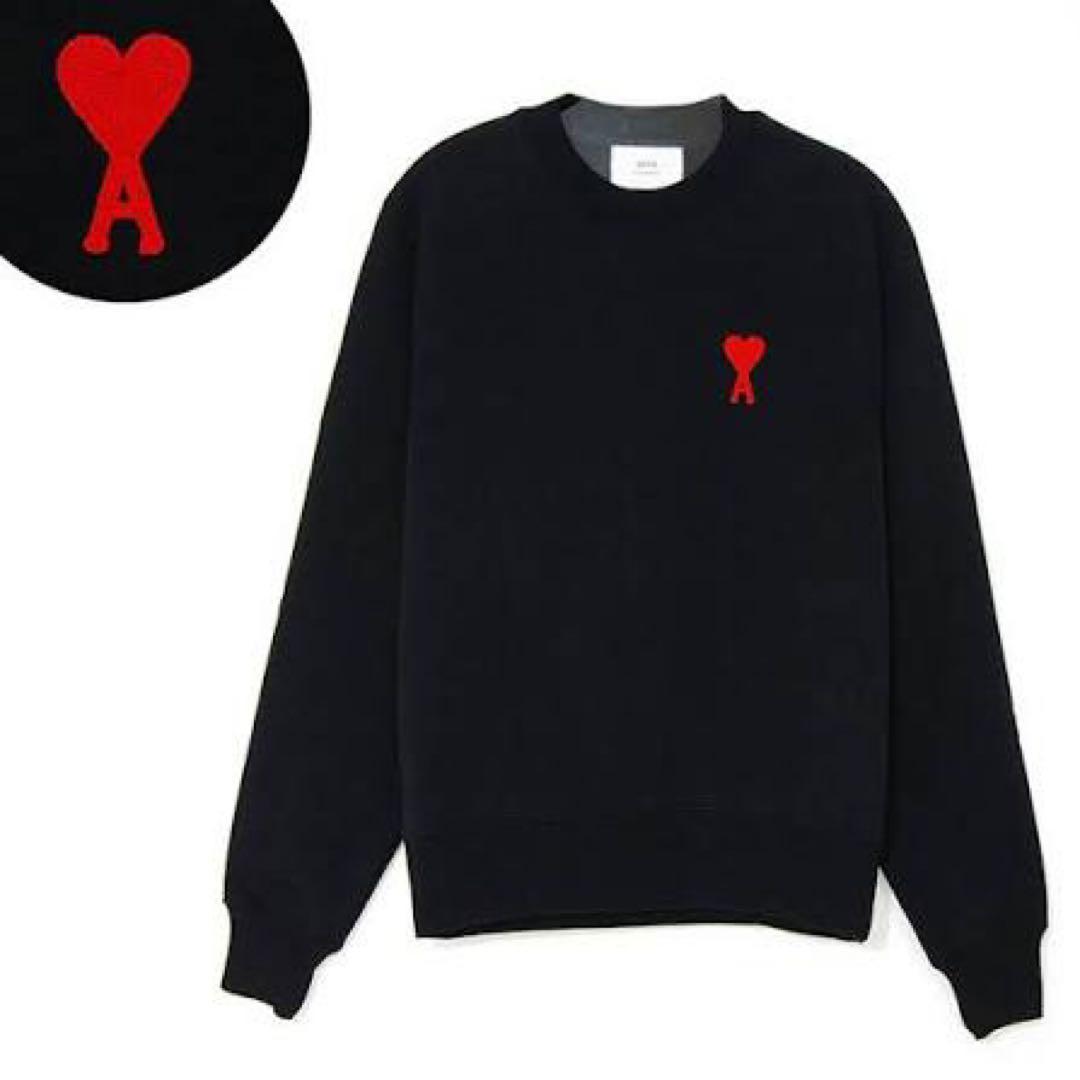 ami ブラック トレーナー ハート刺繍