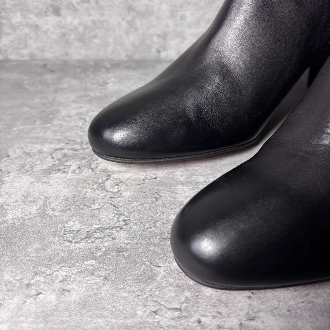 【新品】ブティックオーサキ ロングブーツ 黒 レザー　サイドジップ　22.5㎝