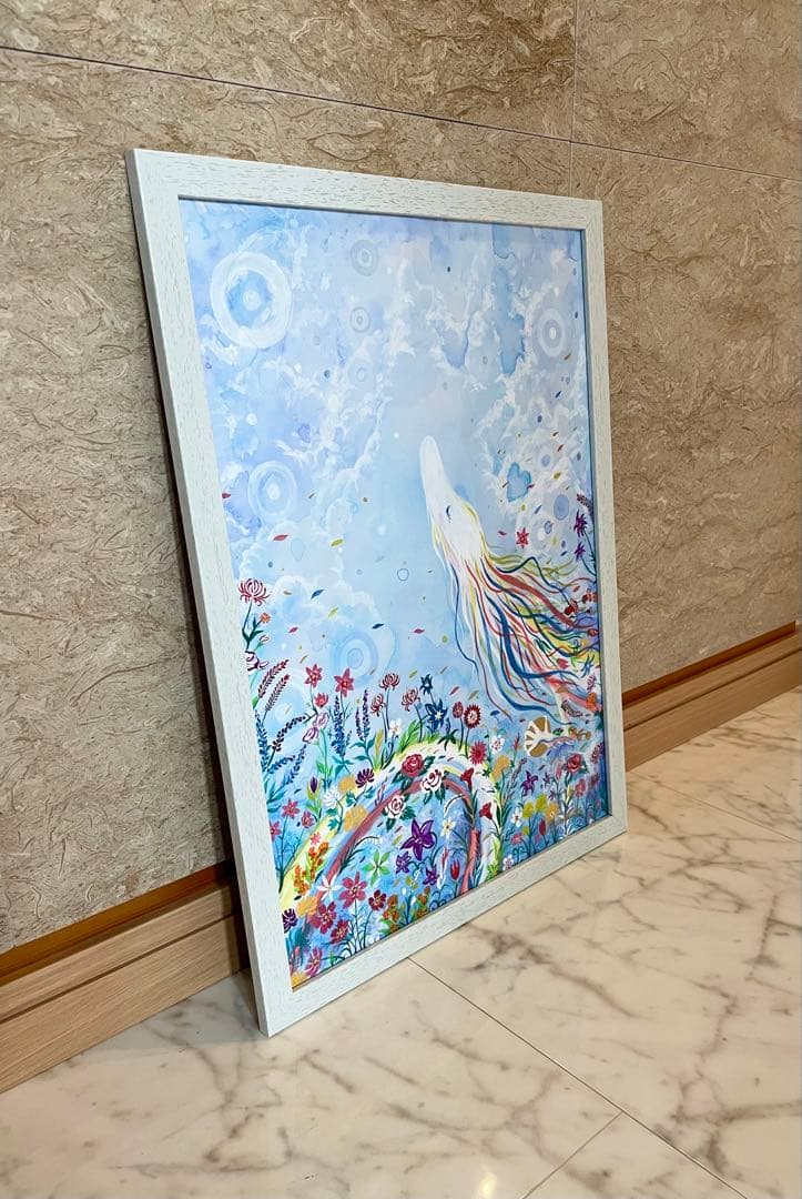 ありりん0703☆ 秋の花々と虹龍 絵画 アクリル画 開運絵画 龍ノツカイ
