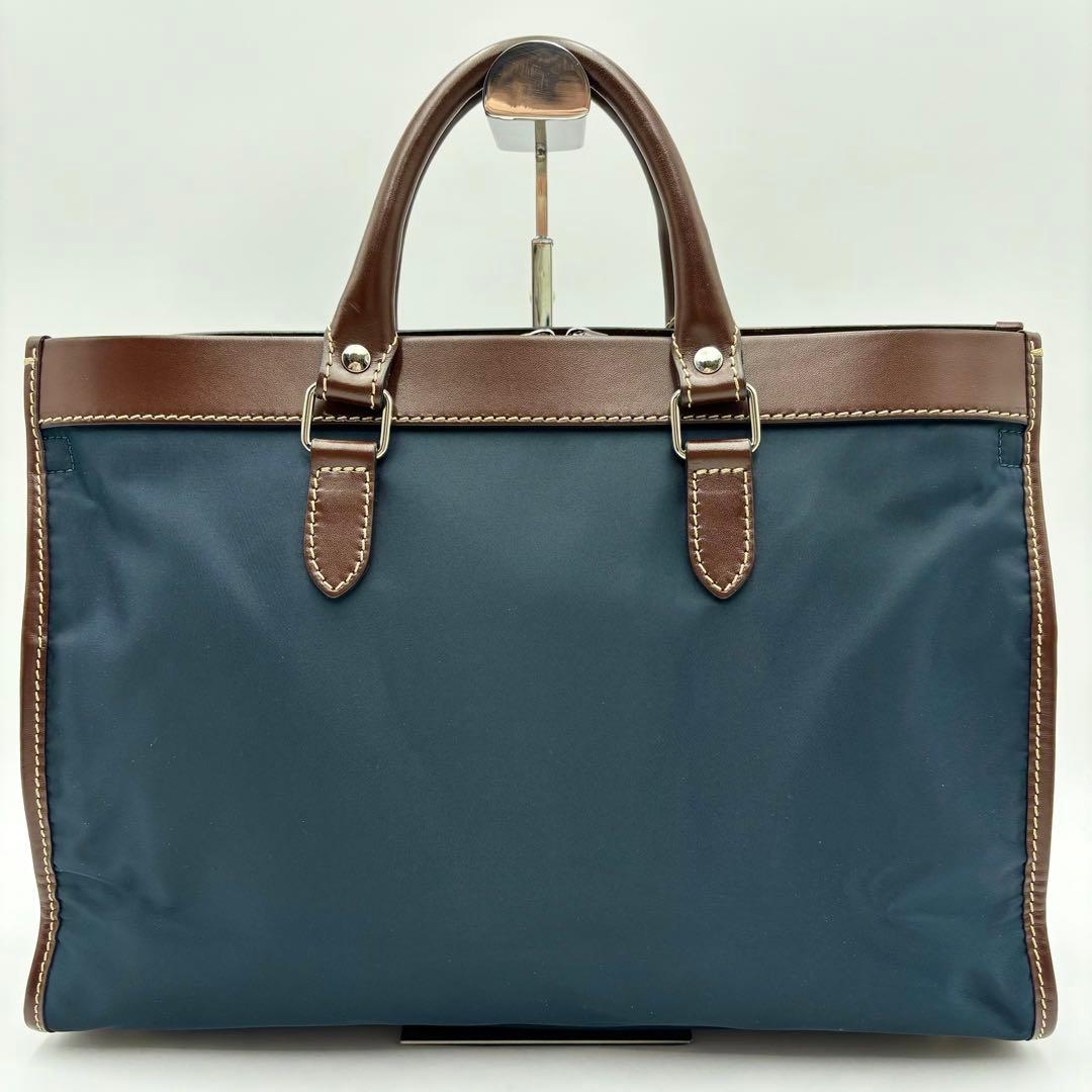 未使用級 ステファノマーノ ビジネスバッグ 2way ナイロン レザー ブルー