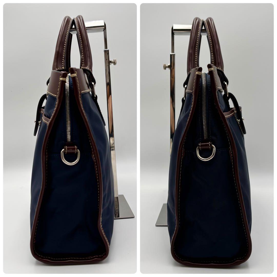 未使用級 ステファノマーノ ビジネスバッグ 2way ナイロン レザー ブルー