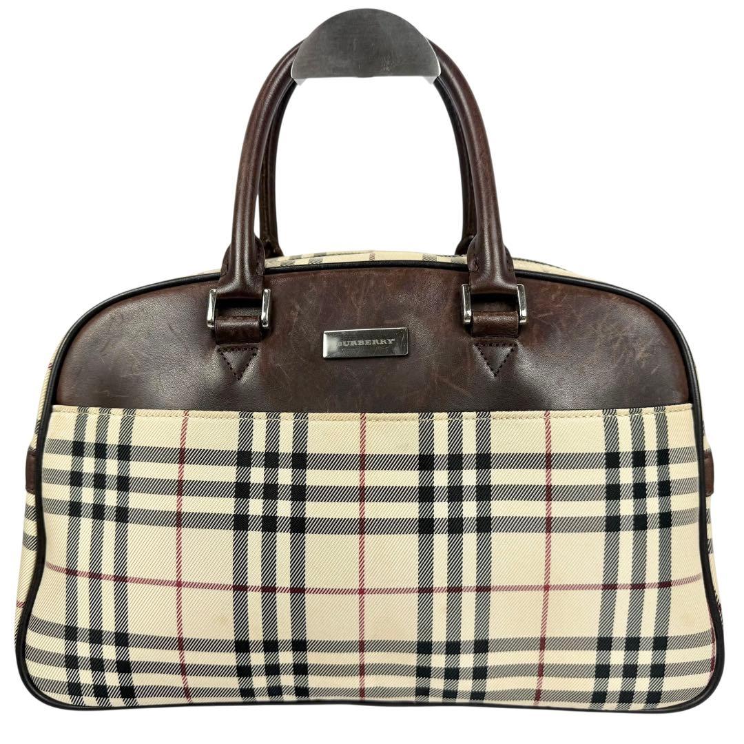 Burberry ミニボストンバッグ ロゴプレート キャンバス ノバチェック