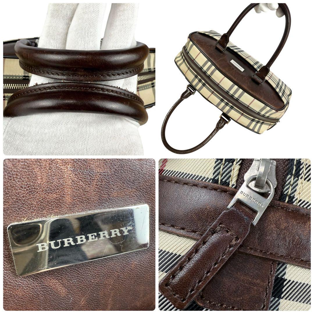 Burberry ミニボストンバッグ ロゴプレート キャンバス ノバチェック