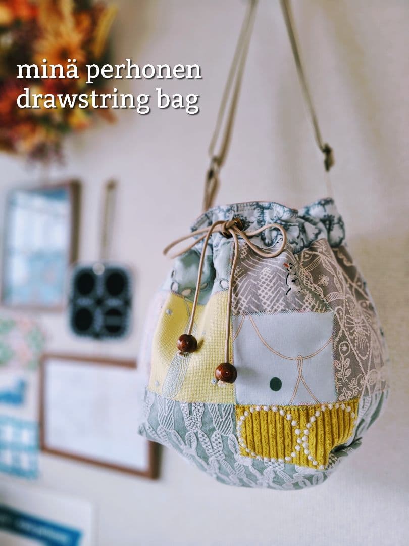 【再販ナシ】W ミナペルホネン ドローストリングバッグ 巾着バッグ アネモネ