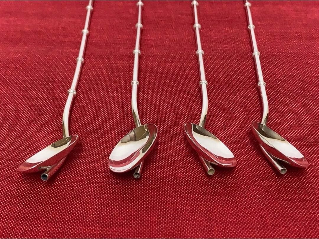 純銀マドラー＋ストロースプーン、ヨーロッパ製メーカー不詳: ヴィンテージ