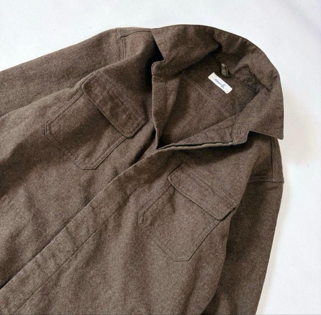 未使用級✨45R シャツワンピース ウール カーキ ロゴ刺繍 Sサイズ 比翼釦