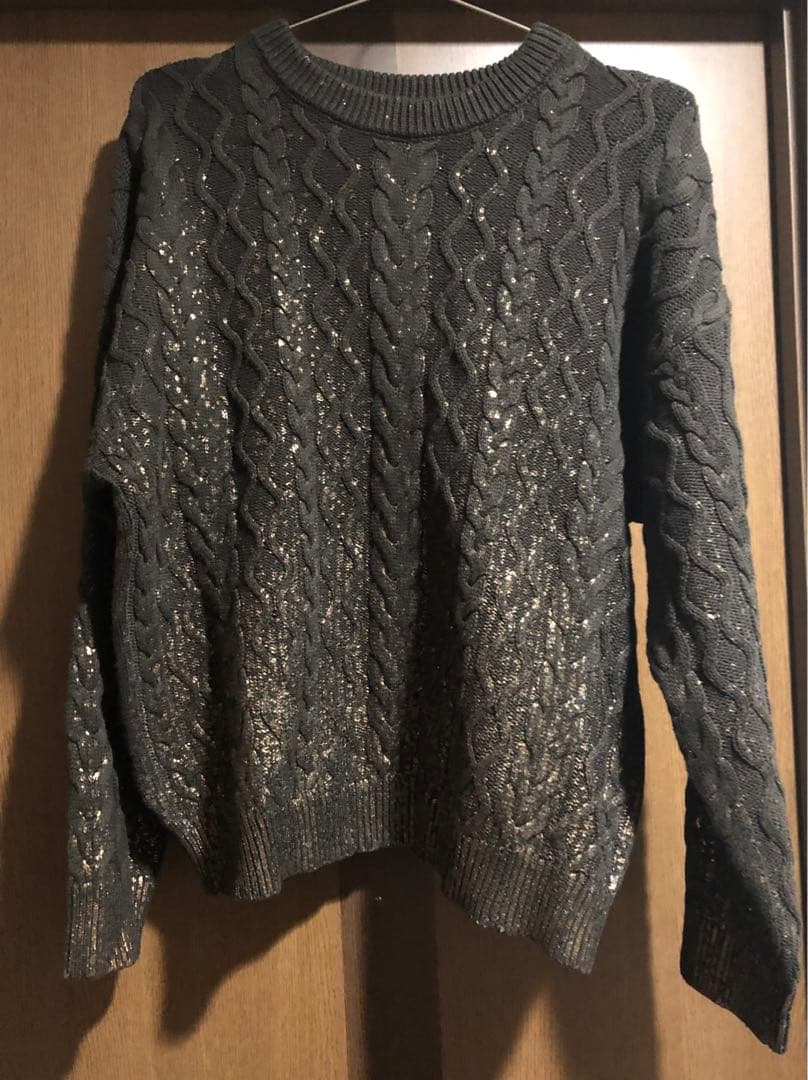 CLEL 箔プリントケーブルクルーネックニット ブラウン S