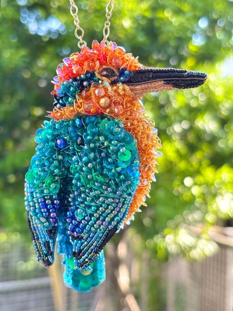 【ミヤコショウビン】ビーズ刺繍ブローチバッグチャーム