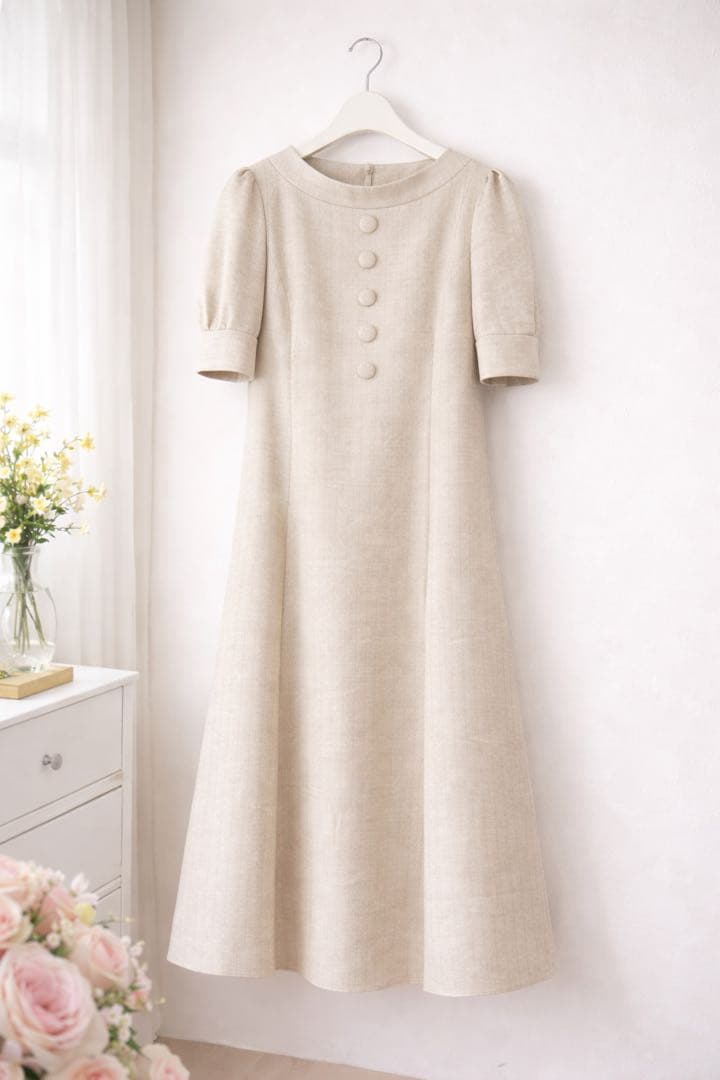 エムズグレイシー❤︎春に　後ろリボンラメ入り麻素材ワンピース　42