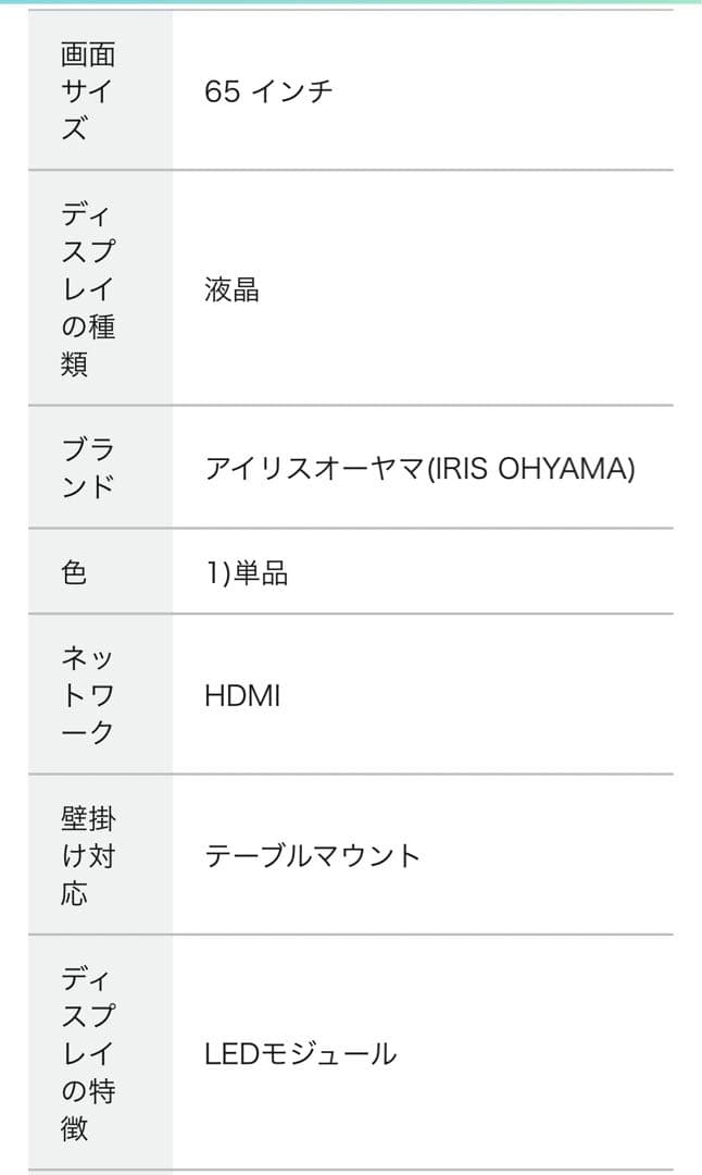 テレビ LUCA 65XUB30 BLACK