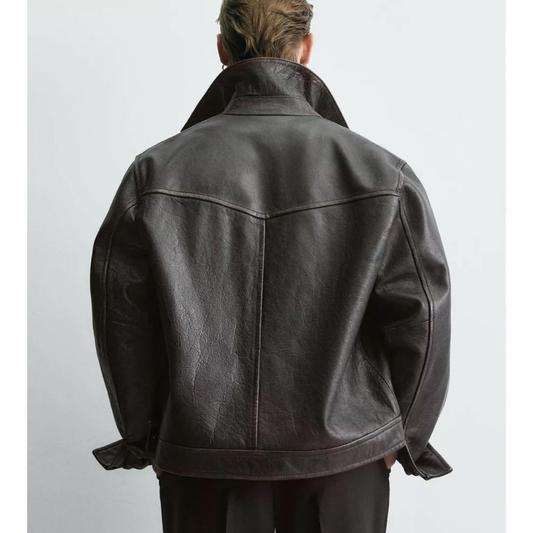 ZARAブラックレザーリラックスフィットジャケット