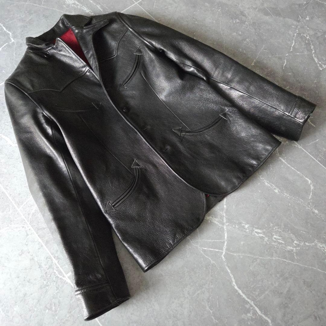 極上山羊革 ウエストライド レザージャケット 38 黒 テーラード バイカー