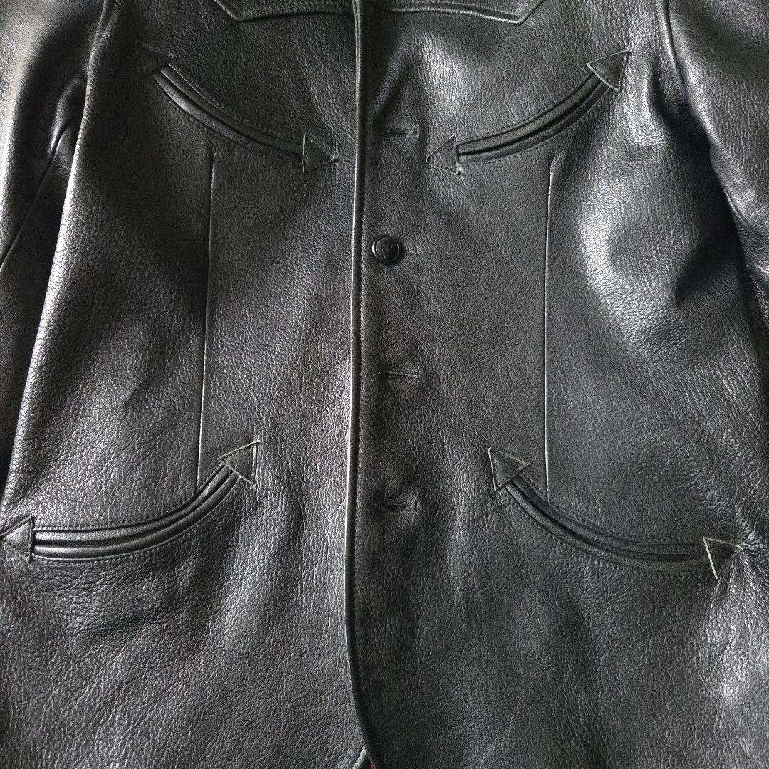 極上山羊革 ウエストライド レザージャケット 38 黒 テーラード バイカー