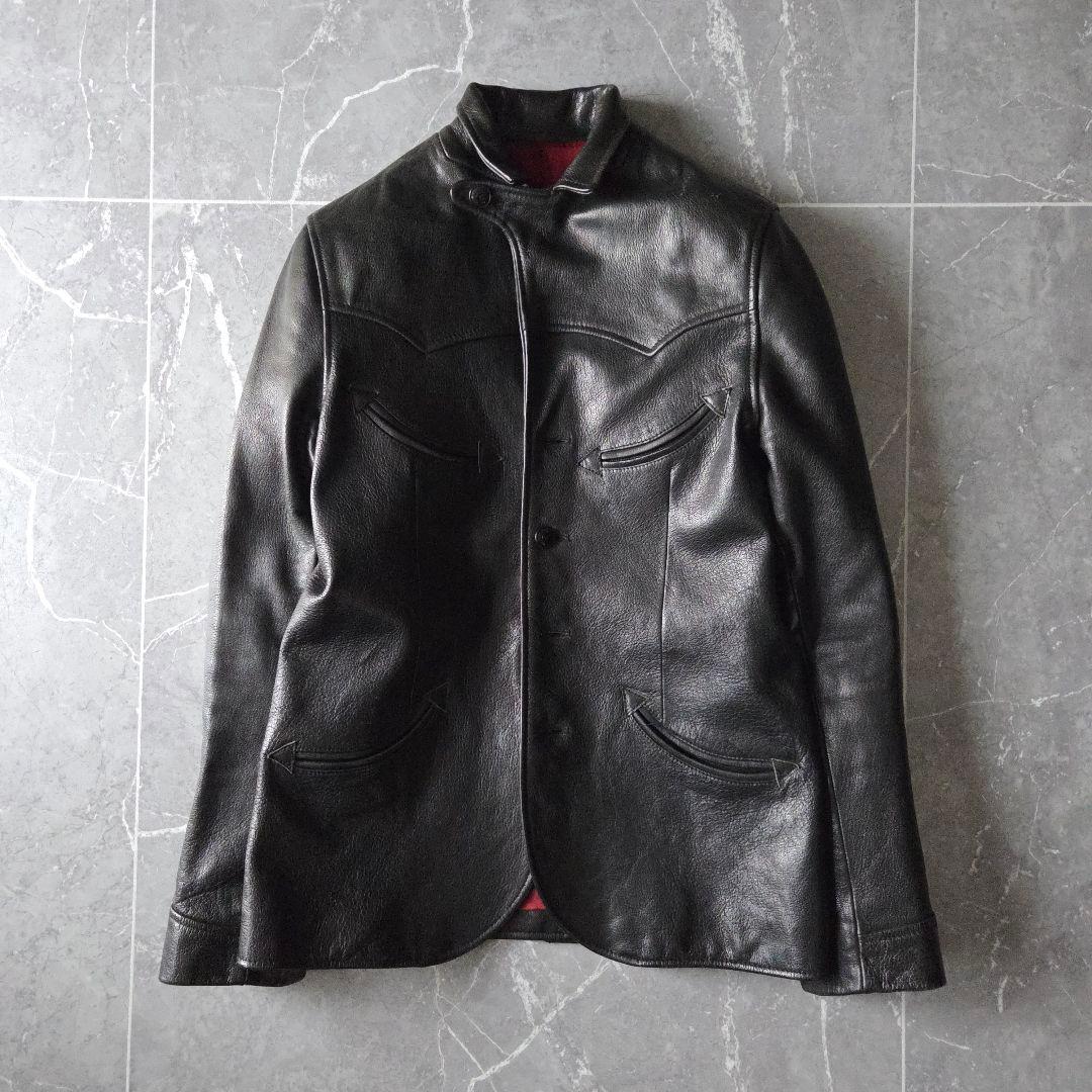 極上山羊革 ウエストライド レザージャケット 38 黒 テーラード バイカー
