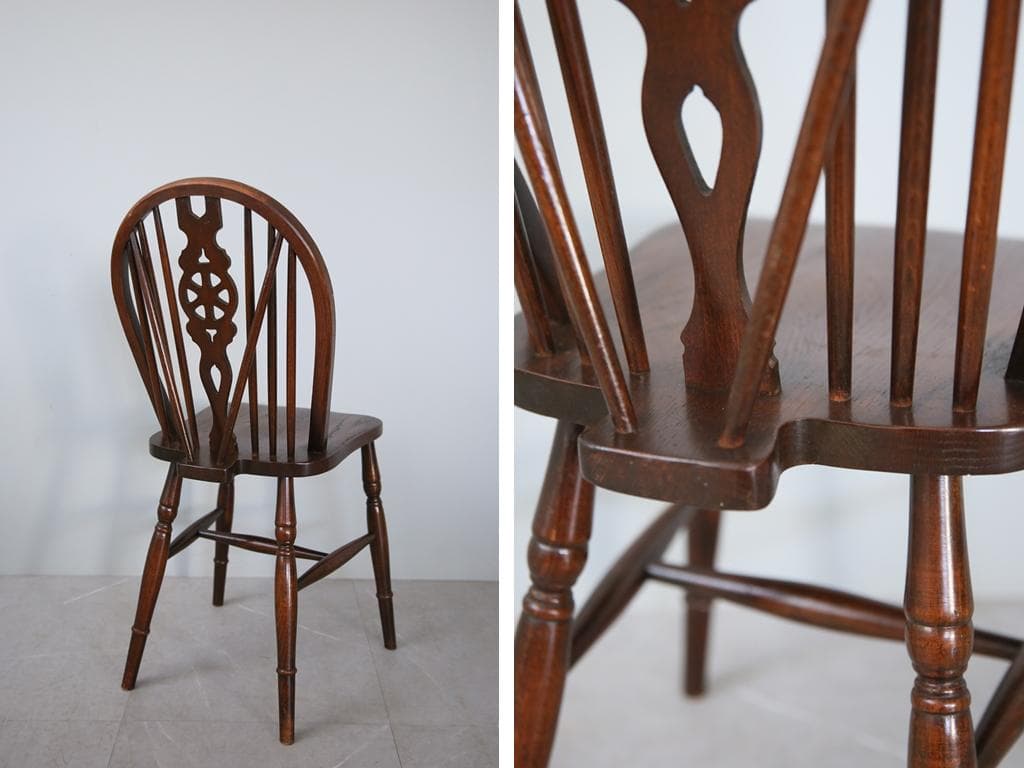 英国アンティーク木製ホイールバックチェア/ダイニングイス/椅子(91-203-4