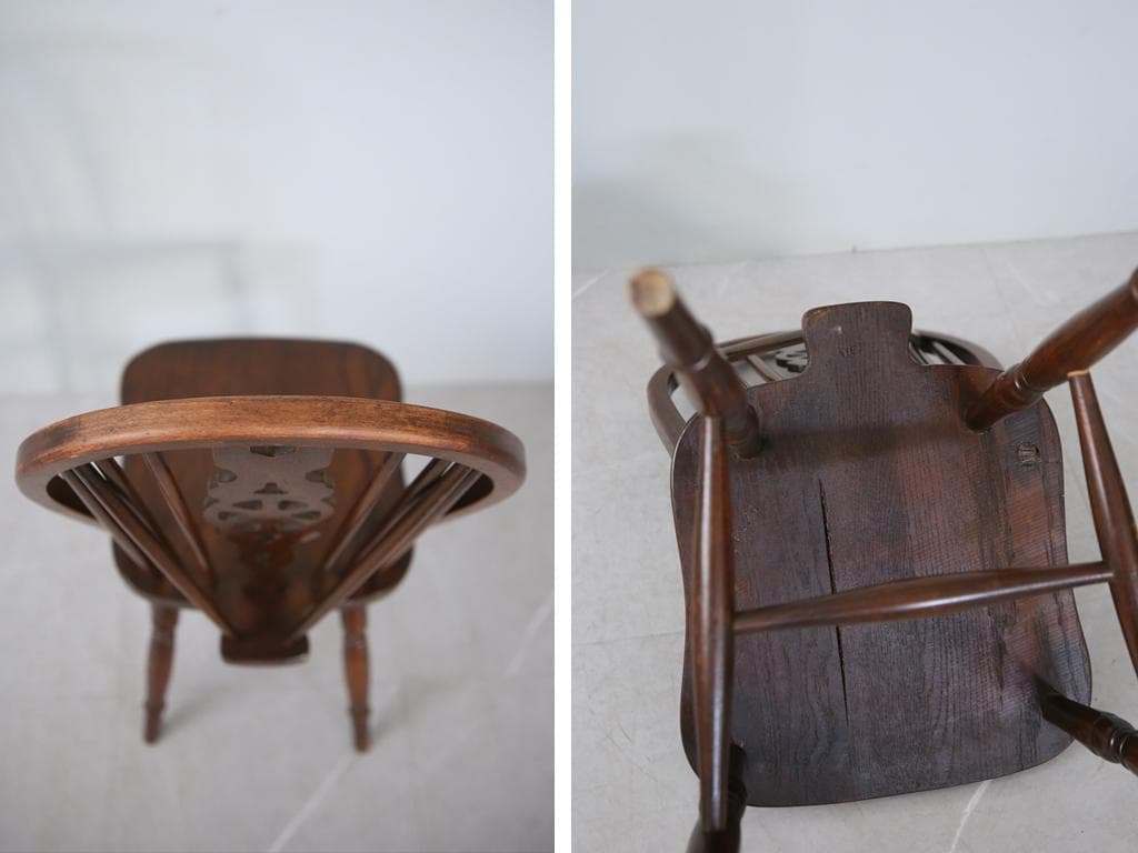 英国アンティーク木製ホイールバックチェア/ダイニングイス/椅子(91-203-4