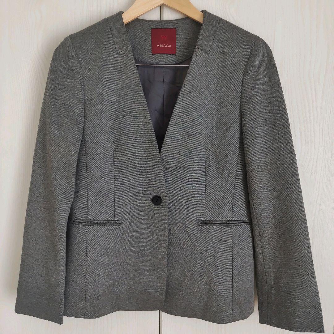 アマカ　セットアップ　スーツ　ジャケット　パンツ　ノーカラー　AMACA