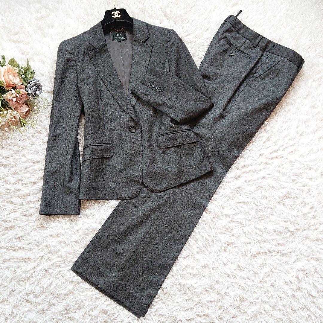 23区 バハリエ ヨーロッパ生地 パンツスーツ ストライプ 大きいサイズ 40