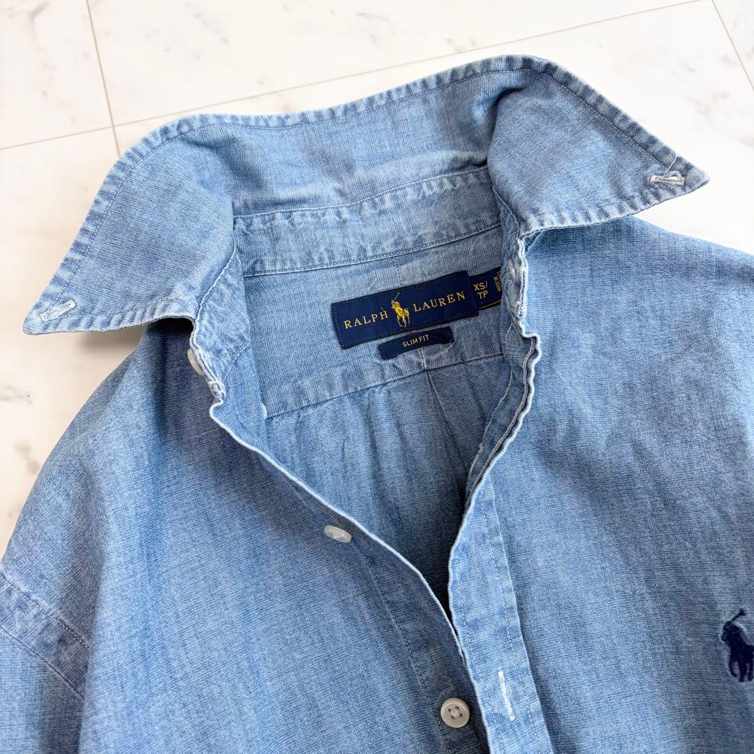 美品 ラルフローレン デニムシャツ ボタンダウン ダンガリー XS