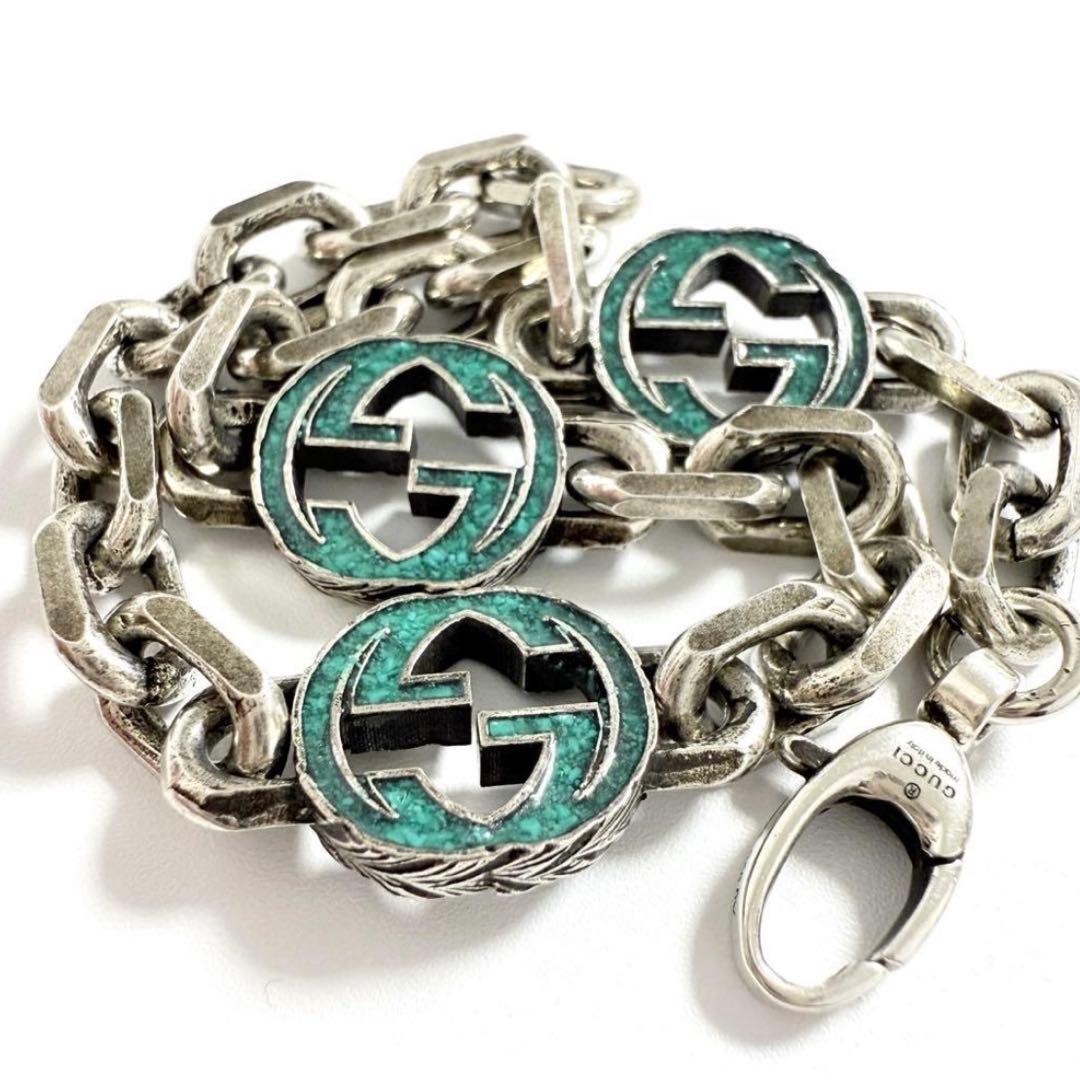 【人気】グッチ　メンズ　インターロッキングG　シルバー　ブレスレット